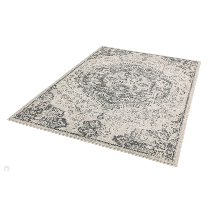 Nova NV26 Medallion Traditional Border Durable Easy-Care Polypropylene Short Pile Ivory/Grey Rug-Asiatic Carpets-Rug Love - The Most Loved Rug Store