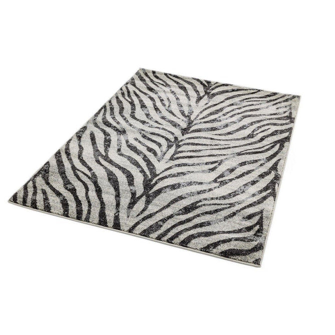 Nova NV27 Zebra Modern Abstract Durable Easy-Care Polypropylene Short Pile Ivory/Grey/Black Rug-Asiatic Carpets-Rug Love - The Most Loved Rug Store