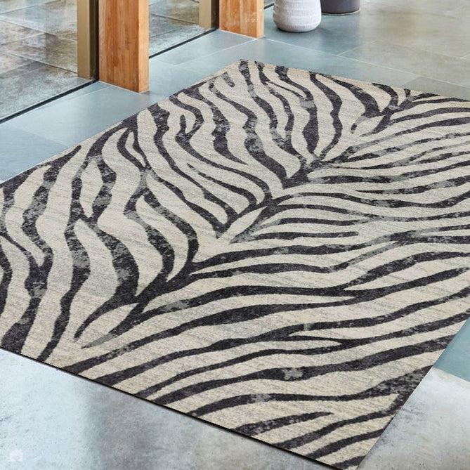 Nova NV27 Zebra Modern Abstract Durable Easy-Care Polypropylene Short Pile Ivory/Grey/Black Rug-Asiatic Carpets-Rug Love - The Most Loved Rug Store