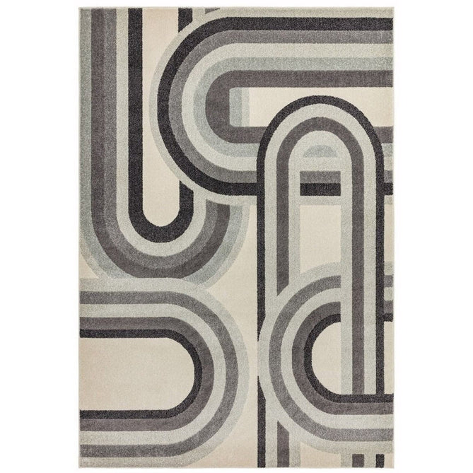 Nova NV29 Retro Modern Abstract Durable Easy-Care Polypropylene Short Pile Grey Rug-Asiatic Carpets-Rug Love - The Most Loved Rug Store