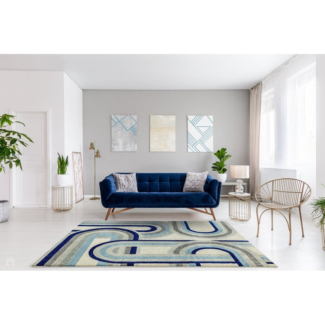 Nova NV30 Retro Modern Abstract Durable Easy-Care Polypropylene Short Pile Blue Rug-Asiatic Carpets-Rug Love - The Most Loved Rug Store