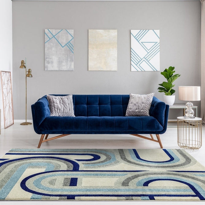 Nova NV30 Retro Modern Abstract Durable Easy-Care Polypropylene Short Pile Blue Rug-Asiatic Carpets-Rug Love - The Most Loved Rug Store