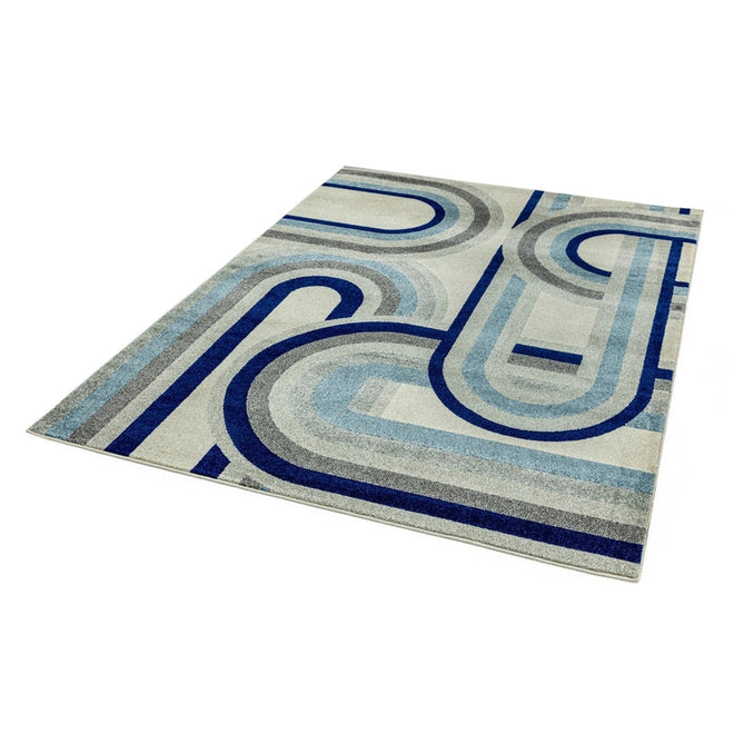 Nova NV30 Retro Modern Geometric Durable Easy-Care Polypropylene Short Pile Ivory Beige/Blue/Grey Rug-Asiatic Carpets-Rug Love - The Most Loved Rug Store