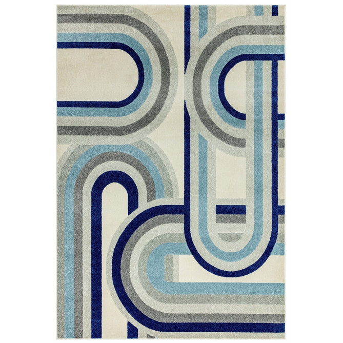 Nova NV30 Retro Modern Geometric Durable Easy-Care Polypropylene Short Pile Ivory Beige/Blue/Grey Rug-Asiatic Carpets-Rug Love - The Most Loved Rug Store