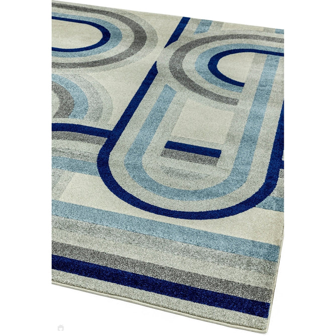 Nova NV30 Retro Modern Geometric Durable Easy-Care Polypropylene Short Pile Ivory Beige/Blue/Grey Rug-Asiatic Carpets-Rug Love - The Most Loved Rug Store