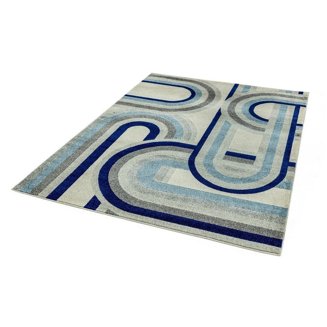 Nova NV30 Retro Modern Geometric Durable Easy-Care Polypropylene Short Pile Ivory Beige/Blue/Grey Rug-Asiatic Carpets-Rug Love - The Most Loved Rug Store