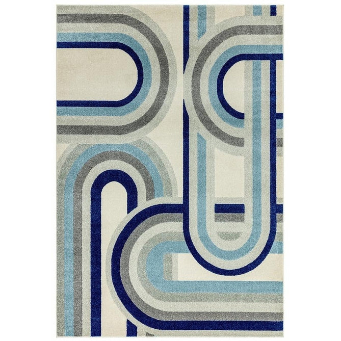 Nova NV30 Retro Modern Geometric Durable Easy-Care Polypropylene Short Pile Ivory Beige/Blue/Grey Rug-Asiatic Carpets-Rug Love - The Most Loved Rug Store
