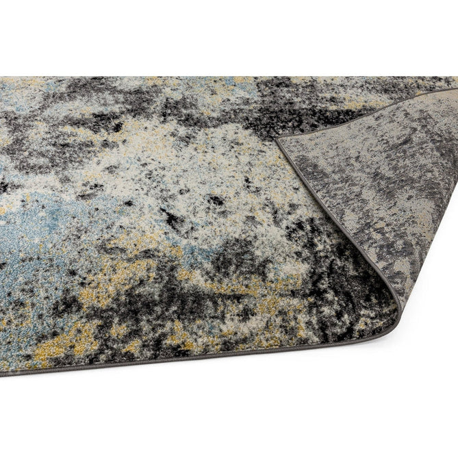 Nova NV32 Abstract Modern Abstract Durable Easy-Care Polypropylene Short Pile Charcoal/Blue/Yellow/Neutral Rug-Asiatic Carpets-Rug Love - The Most Loved Rug Store
