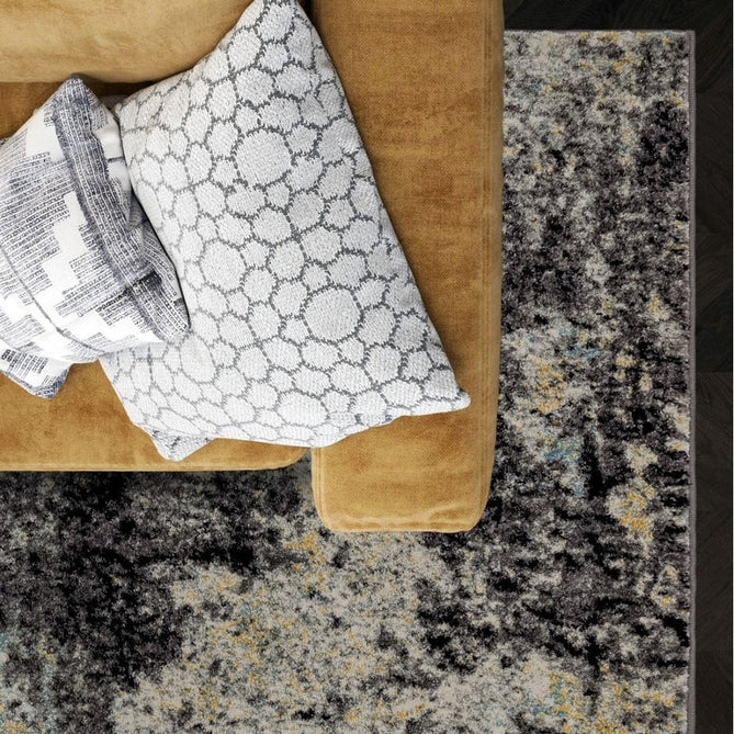 Nova NV32 Abstract Modern Abstract Durable Easy-Care Polypropylene Short Pile Charcoal/Blue/Yellow/Neutral Rug-Asiatic Carpets-Rug Love - The Most Loved Rug Store