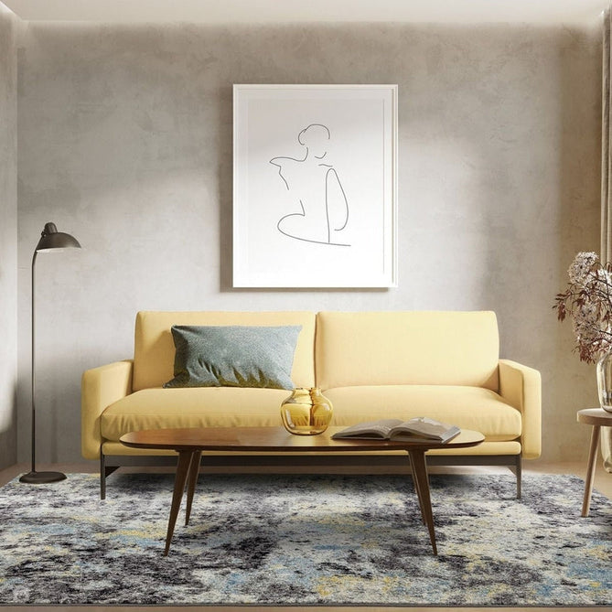 Nova NV32 Abstract Modern Abstract Durable Easy-Care Polypropylene Short Pile Charcoal/Blue/Yellow/Neutral Rug-Asiatic Carpets-Rug Love - The Most Loved Rug Store