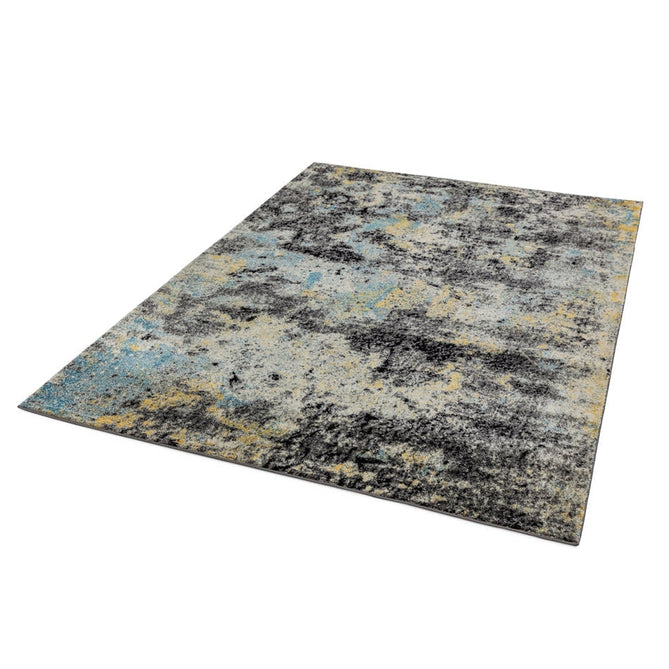 Nova NV32 Abstract Modern Abstract Durable Easy-Care Polypropylene Short Pile Charcoal/Blue/Yellow/Neutral Rug-Asiatic Carpets-Rug Love - The Most Loved Rug Store