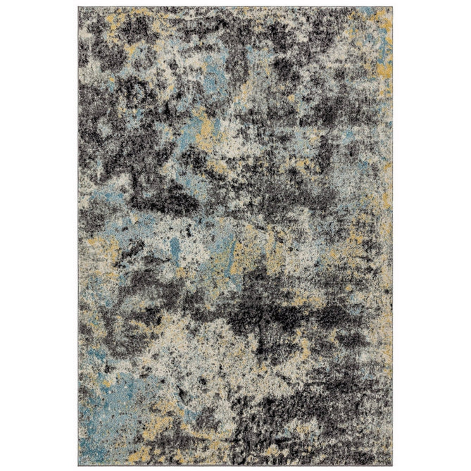 Nova NV32 Abstract Modern Abstract Durable Easy-Care Polypropylene Short Pile Charcoal/Blue/Yellow/Neutral Rug-Asiatic Carpets-Rug Love - The Most Loved Rug Store