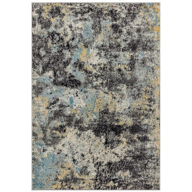 Nova NV32 Abstract Modern Abstract Durable Easy-Care Polypropylene Short Pile Charcoal/Blue/Yellow/Neutral Rug-Asiatic Carpets-Rug Love - The Most Loved Rug Store