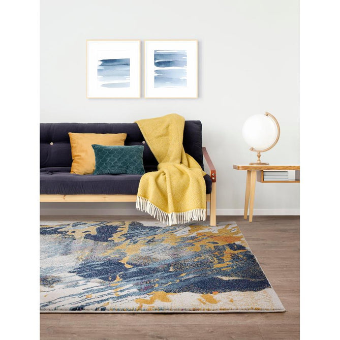 Nova Sonic NV41 Modern Abstract Durable Easy-Care Polypropylene Short Pile Ivory/Navy/Mustard/Sky Blue/Multicolour Rug-Asiatic Carpets-Rug Love - The Most Loved Rug Store