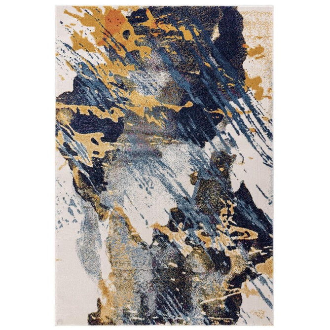 Nova Sonic NV41 Modern Abstract Durable Easy-Care Polypropylene Short Pile Ivory/Navy/Mustard/Sky Blue/Multicolour Rug-Asiatic Carpets-Rug Love - The Most Loved Rug Store