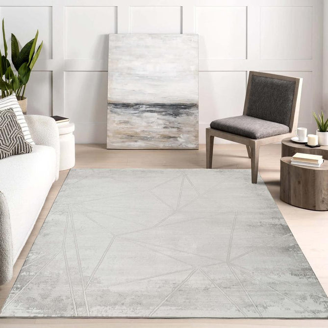 Novu Mirage NOV01 Modern Geometric-Abstract Distressed Shimmer Soft Velvety Hi-Lo Textured Cut Pile Polyblend Light Grey/Silver/Steel Grey/Charcoal/Ivory Rug-Desire Rugs-Rug Love - The Most Loved Rug Store