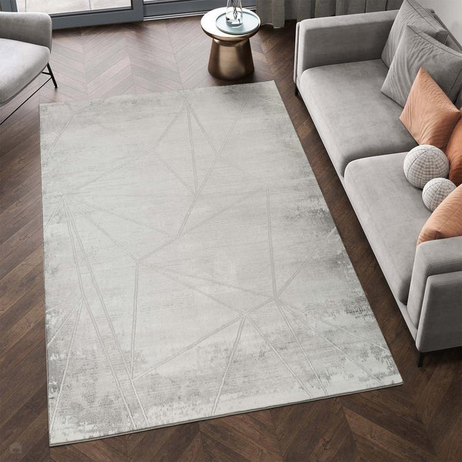 Novu Mirage NOV01 Modern Geometric-Abstract Distressed Shimmer Soft Velvety Hi-Lo Textured Cut Pile Polyblend Light Grey/Silver/Steel Grey/Charcoal/Ivory Rug-Desire Rugs-Rug Love - The Most Loved Rug Store