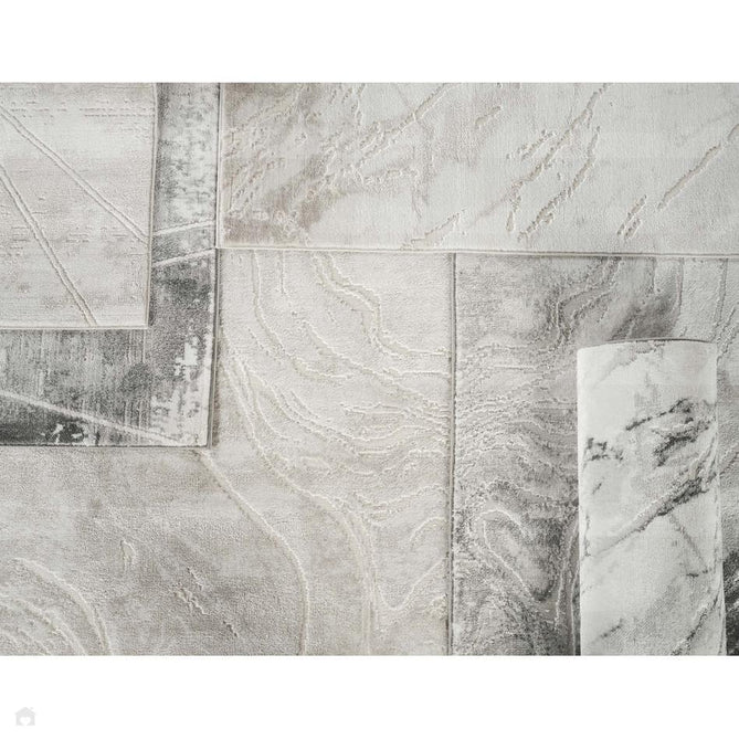 Novu Stream NOV02 Modern Abstract Distressed Marbled Shimmer Soft Velvety Hi-Lo Textured Cut Pile Polyblend Soft Grey/Silver/Charcoal Grey/Ash Grey/Ivory Rug-Desire Rugs-Rug Love - The Most Loved Rug Store