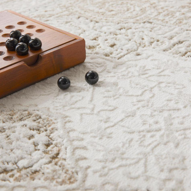 Olivia OLI103 Traditional Persian Medallion Border Shimmer Soft-Touch Textured Low-Profile Short Pile Polyester Khaki Rug-Concept Looms-Rug Love - The Most Loved Rug Store