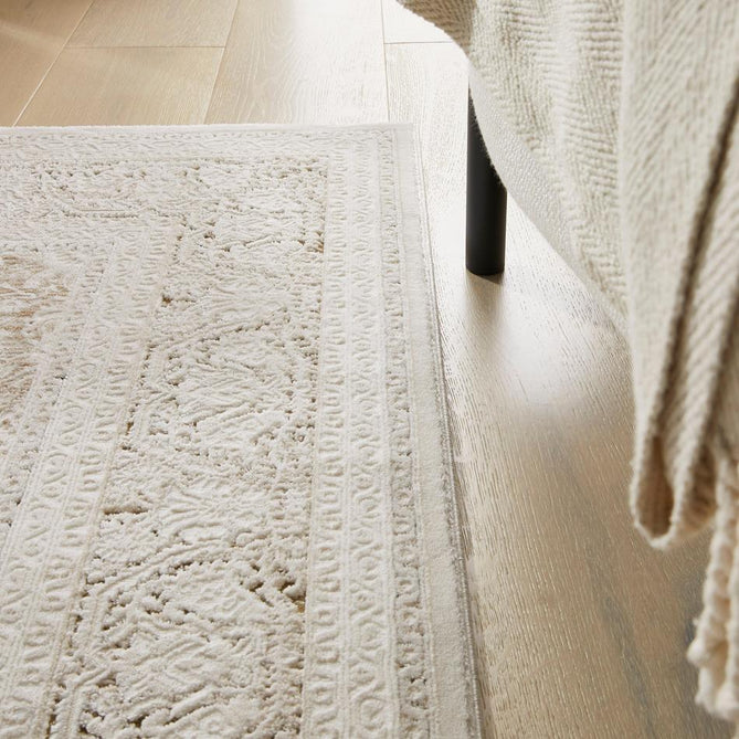 Olivia OLI103 Traditional Persian Medallion Border Shimmer Soft-Touch Textured Low-Profile Short Pile Polyester Khaki Rug-Concept Looms-Rug Love - The Most Loved Rug Store