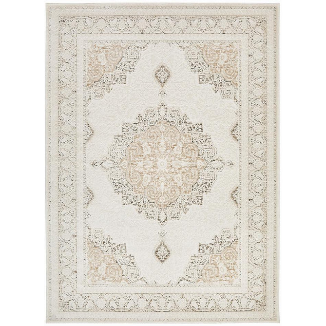 Olivia OLI103 Traditional Persian Medallion Border Shimmer Soft-Touch Textured Low-Profile Short Pile Polyester Khaki Rug-Concept Looms-Rug Love - The Most Loved Rug Store