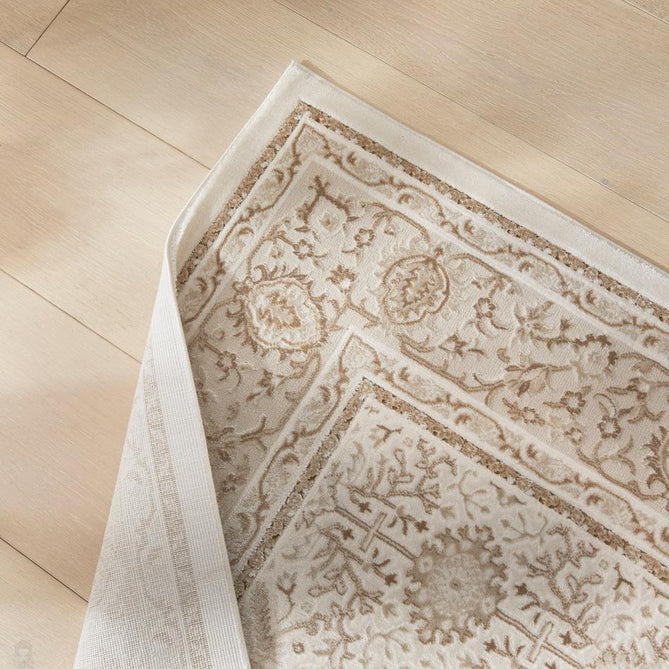 Olivia OLI104 Traditional Persian Floral Border Shimmer Soft-Touch Textured Low-Profile Short Pile Polyester Grey/Khaki Rug-Concept Looms-Rug Love - The Most Loved Rug Store