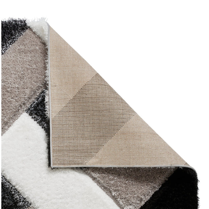 Olympia 2239 3D Geometric Plush Carved Hi-Lo Textured Soft Polyester Metallic Shimmer Shaggy Black/White/Grey Rug-Think Rugs-Rug Love - The Most Loved Rug Store