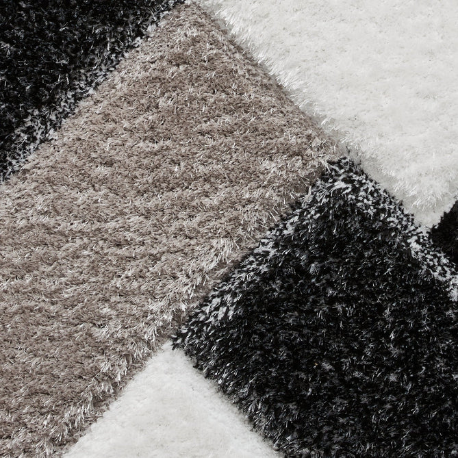 Olympia 2239 3D Geometric Plush Carved Hi-Lo Textured Soft Polyester Metallic Shimmer Shaggy Black/White/Grey Rug-Think Rugs-Rug Love - The Most Loved Rug Store