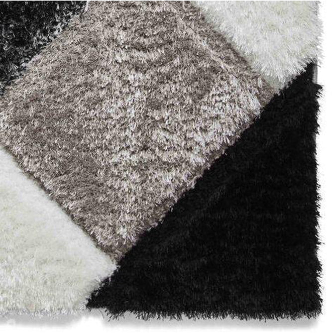 Olympia 2239 3D Geometric Plush Carved Hi-Lo Textured Soft Polyester Metallic Shimmer Shaggy Black/White/Grey Rug-Think Rugs-Rug Love - The Most Loved Rug Store