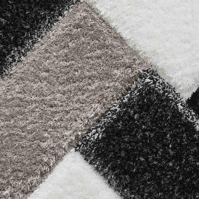 Olympia 2239 3D Geometric Plush Carved Hi-Lo Textured Soft Polyester Metallic Shimmer Shaggy Black/White/Grey Rug-Think Rugs-Rug Love - The Most Loved Rug Store