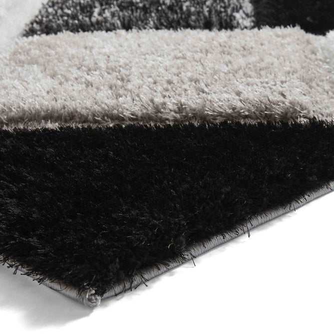 Olympia 2239 3D Geometric Plush Carved Hi-Lo Textured Soft Polyester Metallic Shimmer Shaggy Black/White/Grey Rug-Think Rugs-Rug Love - The Most Loved Rug Store