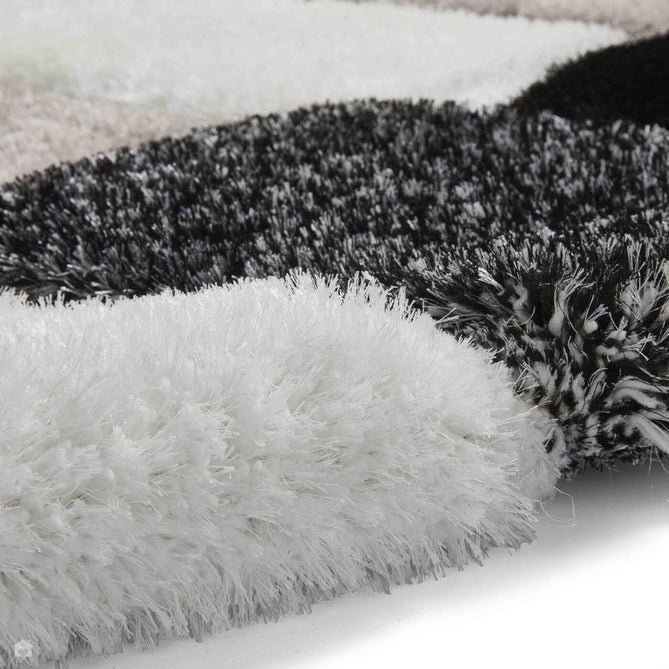 Olympia 2239 3D Geometric Plush Carved Hi-Lo Textured Soft Polyester Metallic Shimmer Shaggy Black/White/Grey Rug-Think Rugs-Rug Love - The Most Loved Rug Store