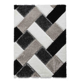 Olympia 2239 3D Geometric Plush Carved Hi-Lo Textured Soft Polyester Metallic Shimmer Shaggy Black/White/Grey Rug