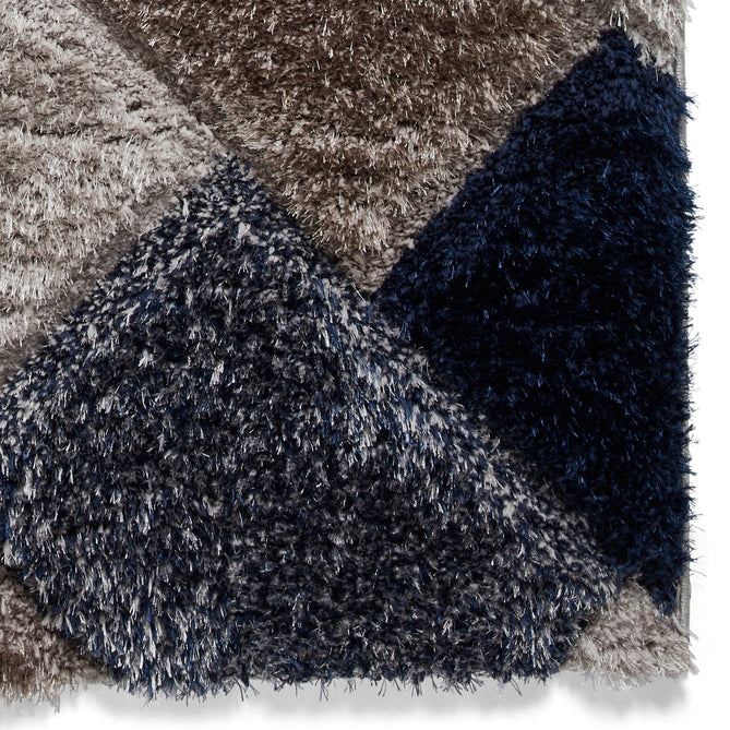 Olympia 2239 3D Geometric Plush Carved Hi-Lo Textured Soft Polyester Metallic Shimmer Shaggy Grey/Navy Rug-Think Rugs-Rug Love - The Most Loved Rug Store