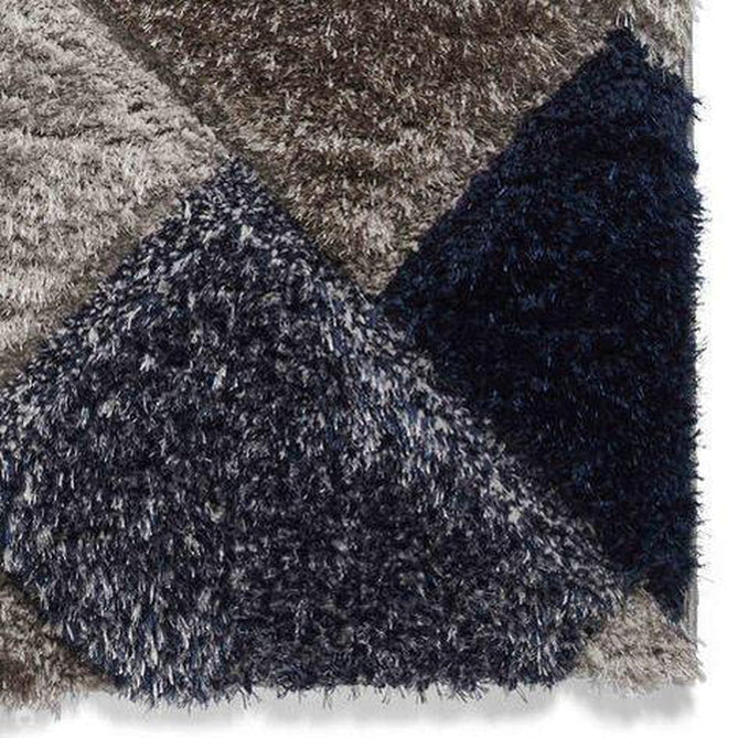 Olympia 2239 3D Geometric Plush Carved Hi-Lo Textured Soft Polyester Metallic Shimmer Shaggy Grey/Navy Rug-Think Rugs-Rug Love - The Most Loved Rug Store