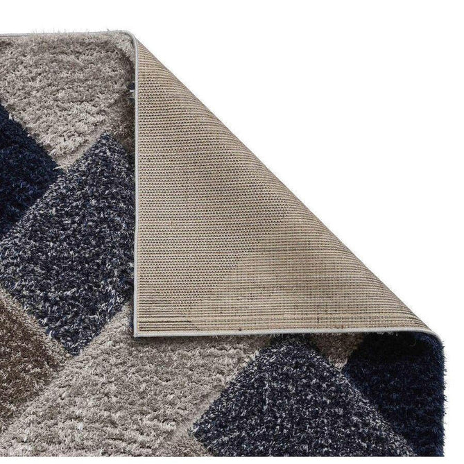 Olympia 2239 3D Geometric Plush Carved Hi-Lo Textured Soft Polyester Metallic Shimmer Shaggy Grey/Navy Rug-Think Rugs-Rug Love - The Most Loved Rug Store
