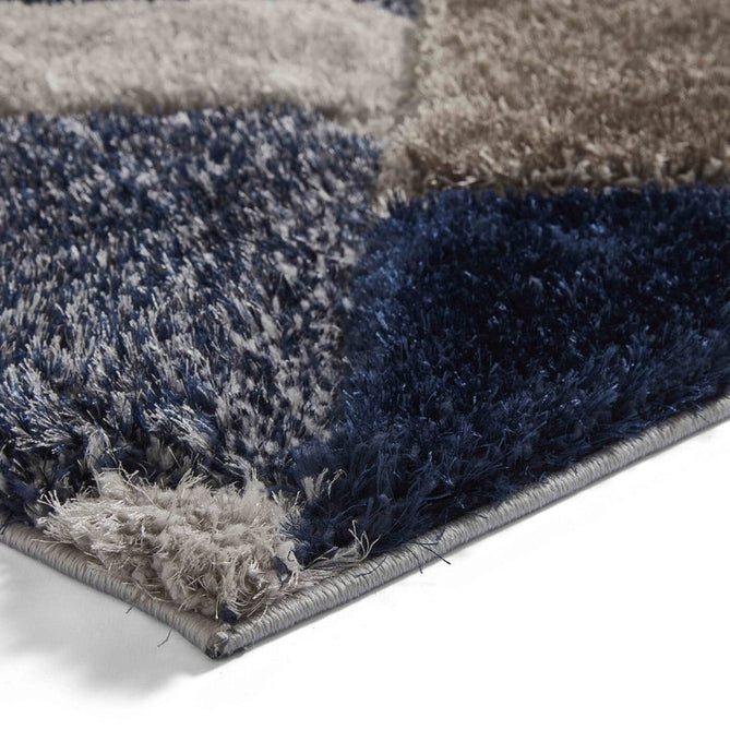 Olympia 2239 3D Geometric Plush Carved Hi-Lo Textured Soft Polyester Metallic Shimmer Shaggy Grey/Navy Rug-Think Rugs-Rug Love - The Most Loved Rug Store