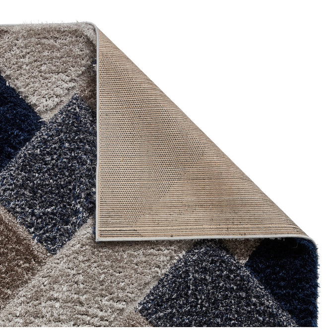 Olympia 2239 3D Geometric Plush Carved Hi-Lo Textured Soft Polyester Metallic Shimmer Shaggy Grey/Navy Rug-Think Rugs-Rug Love - The Most Loved Rug Store