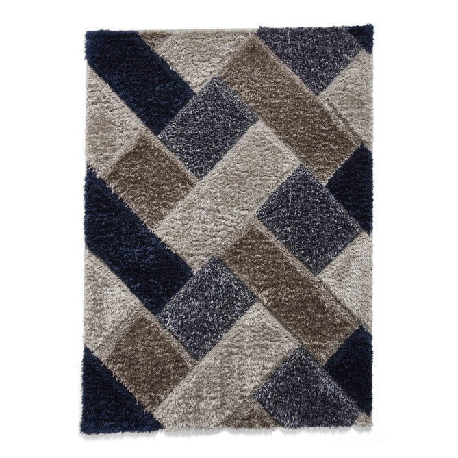 Olympia 2239 3D Geometric Plush Carved Hi-Lo Textured Soft Polyester Metallic Shimmer Shaggy Grey/Navy Rug-Think Rugs-Rug Love - The Most Loved Rug Store