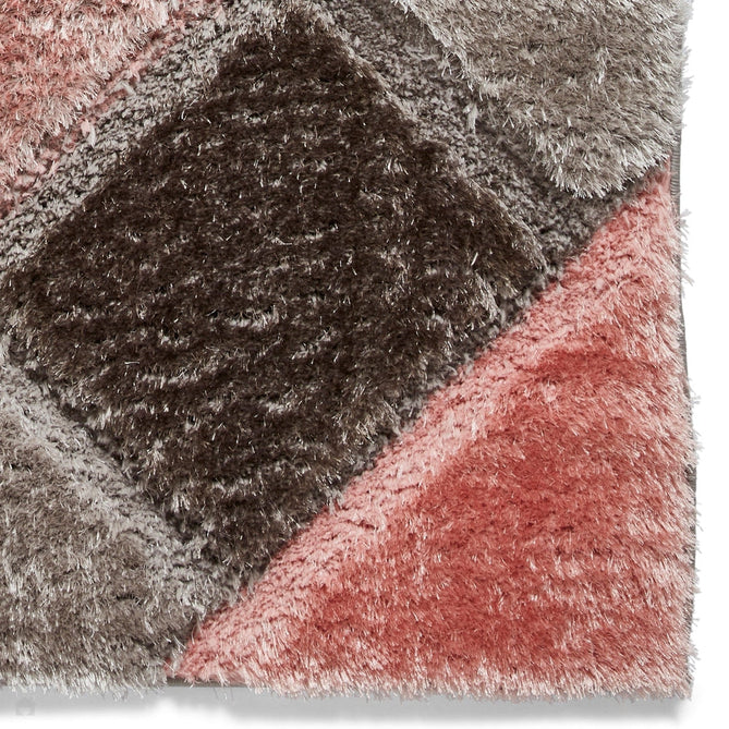 Olympia 2239 3D Geometric Plush Carved Hi-Lo Textured Soft Polyester Metallic Shimmer Shaggy Grey/Pink/Beige Rug-Think Rugs-Rug Love - The Most Loved Rug Store