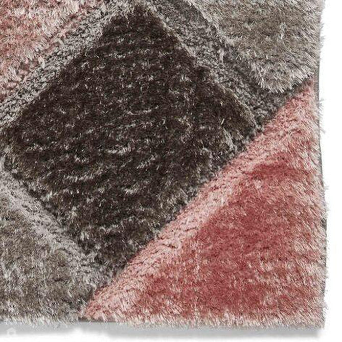 Olympia 2239 3D Geometric Plush Carved Hi-Lo Textured Soft Polyester Metallic Shimmer Shaggy Grey/Pink/Beige Rug-Think Rugs-Rug Love - The Most Loved Rug Store