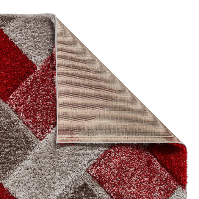 Olympia 2239 3D Geometric Plush Carved Hi-Lo Textured Soft Polyester Metallic Shimmer Shaggy Grey/Red/Brown Rug-Think Rugs-Rug Love - The Most Loved Rug Store