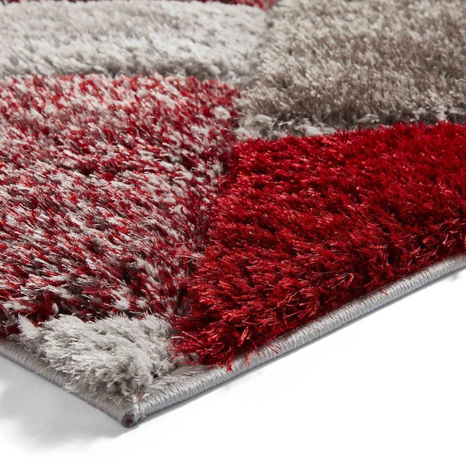 Olympia 2239 3D Geometric Plush Carved Hi-Lo Textured Soft Polyester Metallic Shimmer Shaggy Grey/Red/Brown Rug-Think Rugs-Rug Love - The Most Loved Rug Store