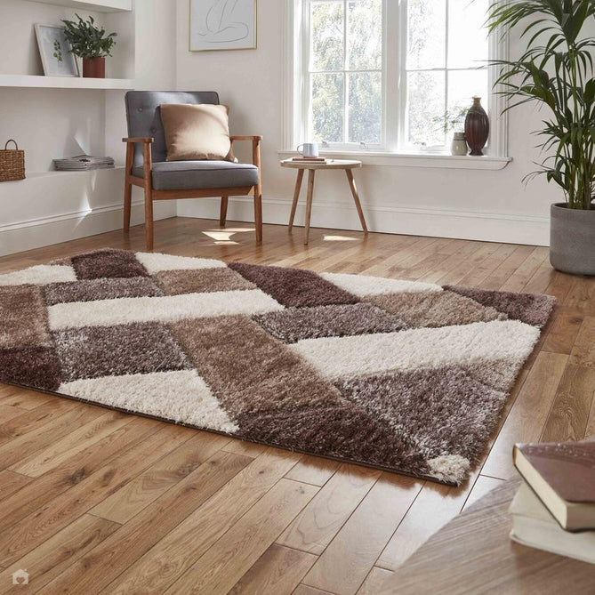 Olympia 2239 3D Geometric Plush Hand Carved Soft Polypropylene Shaggy Beige/Brown/Cream Rug-Think Rugs-Rug Love - The Most Loved Rug Store