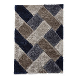 Olympia 2239 3D Geometric Plush Hand Carved Soft Polypropylene Shaggy Grey/Navy Rug