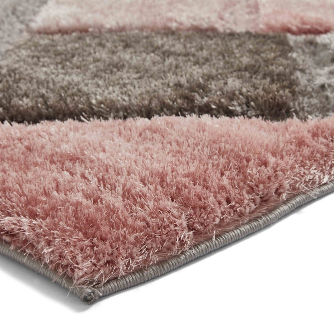 Olympia 2239 3D Geometric Plush Hand Carved Soft Polypropylene Shaggy Grey/Pink Rug 120 x 170 cm-Shop Returns-Rug Love - The Most Loved Rug Store