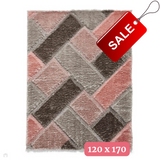 Olympia 2239 3D Geometric Plush Hand Carved Soft Polypropylene Shaggy Grey/Pink Rug 120 x 170 cm