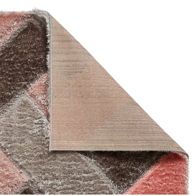 Olympia 2239 3D Geometric Plush Hand Carved Soft Polypropylene Shaggy Grey/Pink/Beige Rug-Think Rugs-Rug Love - The Most Loved Rug Store