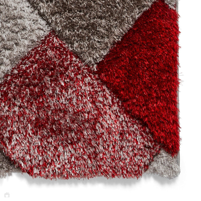 Olympia 2239 3D Geometric Plush Hand Carved Soft Polypropylene Shaggy Grey/Red/Brown Rug-Think Rugs-Rug Love - The Most Loved Rug Store