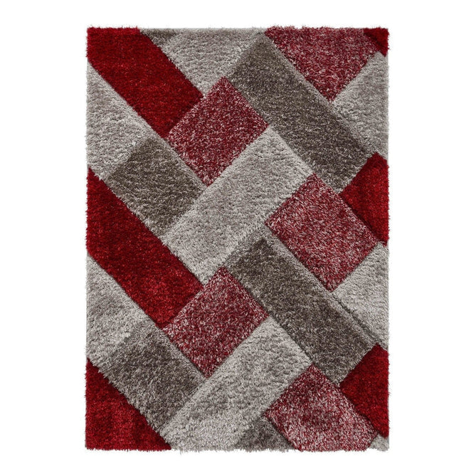 Olympia 2239 3D Geometric Plush Hand Carved Soft Polypropylene Shaggy Grey/Red/Brown Rug-Think Rugs-Rug Love - The Most Loved Rug Store